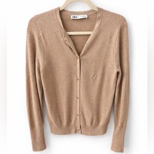 Zara Women's Light Brown Cardigan with Gold Buttons